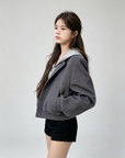 Grey Baseball Jacket + Hooded Sweatshirt 2-Piece Set