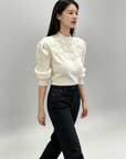 French Heavywork Chunky Floral Wool-Cashmere Sweater