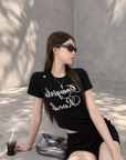 Black Structured Shoulder Beaded Cotton Tee