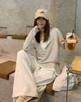 Snowflake Tencel Half-Placket Shirt + Wide-Leg Pants Set