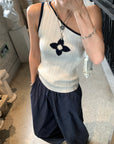 Asymmetrical One-Shoulder Contrast Knit Tank Top