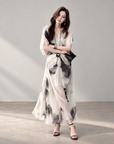 Ink Wash Print Maxi Skirt