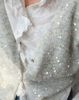 French-Style Sequin V-Neck Gray Knit Cardigan