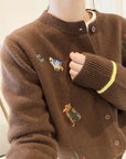 Rouje Kelly Embroidered Knit Cardigan in Maillard Tones
