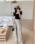 Summer Ink Print Wide-Leg Pants