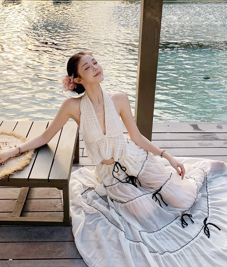 Glossy Sheer 3-Piece Swimsuit & Beach Skirt Set