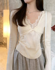 V-Neck Lace Spliced Pure Desire Knit Top