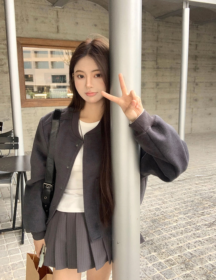 Grey Baseball Jacket + Hooded Sweatshirt 2-Piece Set