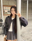 Grey Baseball Jacket + Hooded Sweatshirt 2-Piece Set