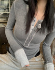 Contrast Patchwork Knit Long-Sleeve Tee