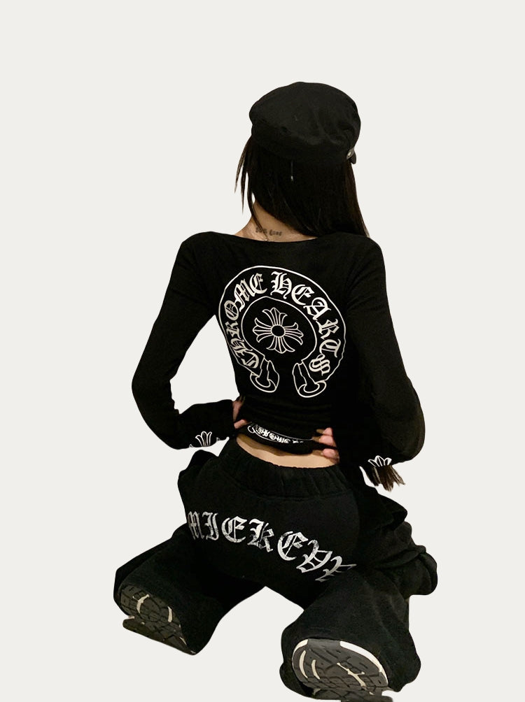 Dark Aesthetic Fleece-Lined Chrome Hearts-Inspired Set