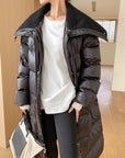 Glossy Oversized Collar Down Coat – Wash-Free Finish