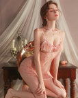 Sweet Allure Sheer Velvet Strap Nightdress Set with Thong