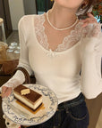 Delicate Lace Patchwork Fitted Knit Top