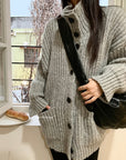 Korean-style wool knit cardigan with a relaxed, stylish design