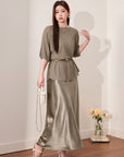 Glazed acetate satin midi skirt