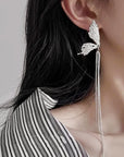 Korean 925 Silver Butterfly Wing Tassel Earrings