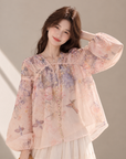 Floral Drawstring Balloon Sleeve Blouse (Includes Bandeau Top)