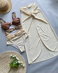 Ombre Strapless One-Piece Swimsuit + Slit Maxi Skirt (2-Piece Set)