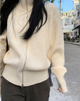 Double-Zip High Neck Thick Knit Cardigan