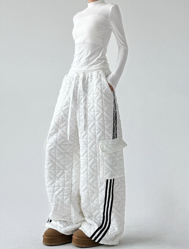 American-Style Quilted Diamond Pattern Blade-Cut Pants