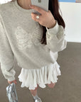 Korean-Style Relaxed Sweatshirt with Lace Bow Detail