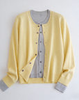 SANDRO cream yellow contrast grey wool cardigan