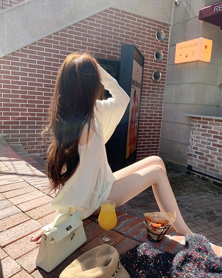 Stylish Asymmetrical Shoulder Knit Long-Sleeve Top