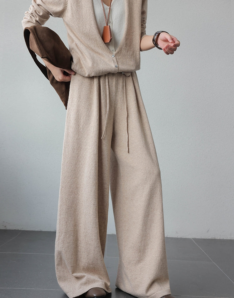 Rabbit Hair Blend Knit Set with Layered V-Neck Cardigan