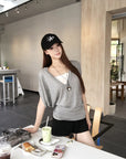 Regular-Shoulder Lace Patchwork Batwing Waist Tee