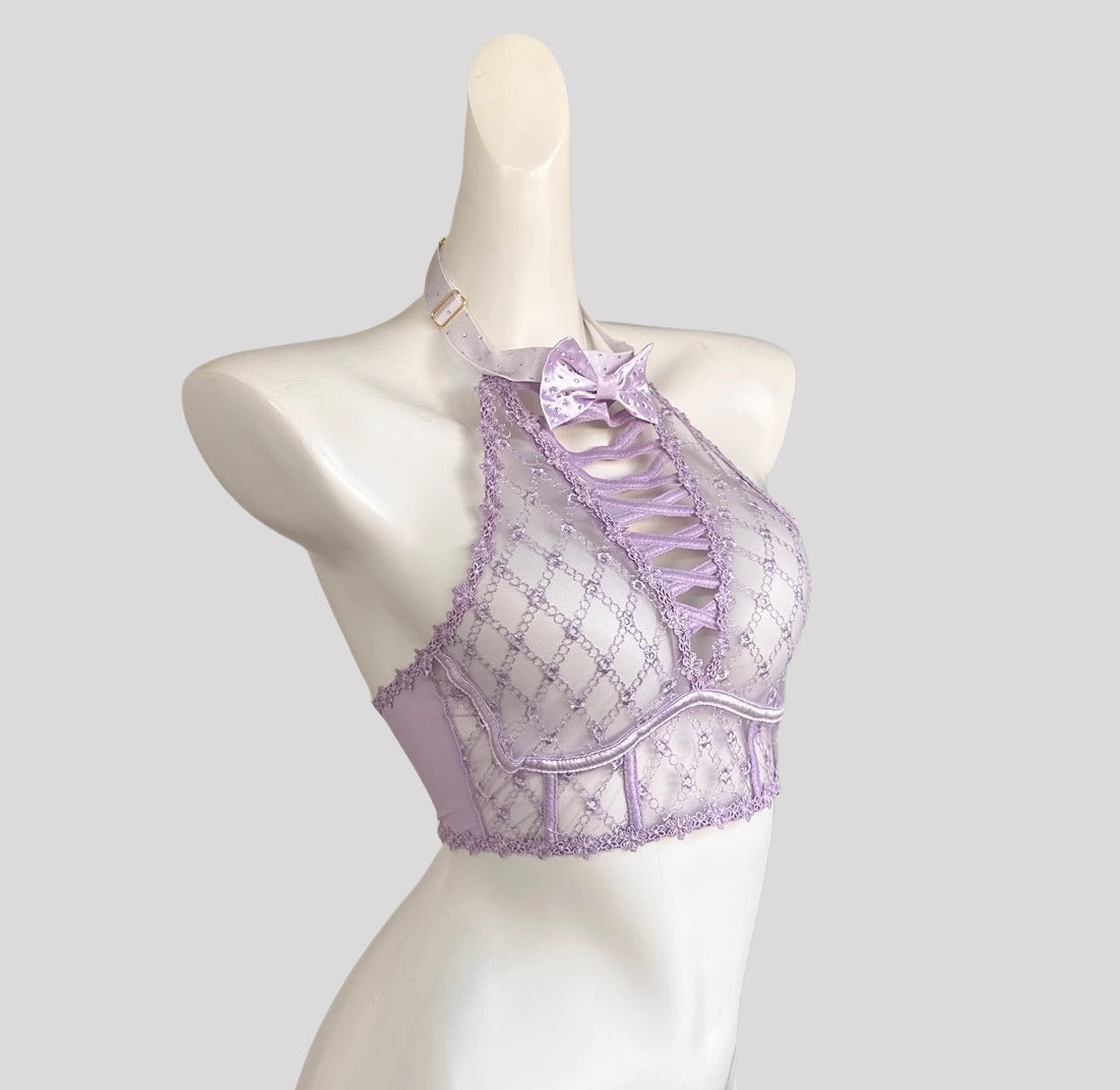 Pure Allure Halter Sheer Lace Lingerie (Panties Not Included)