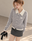 Korean-Style Layered Grey Knit Cardigan