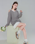 Off-Shoulder Lace Patchwork Knit Dress