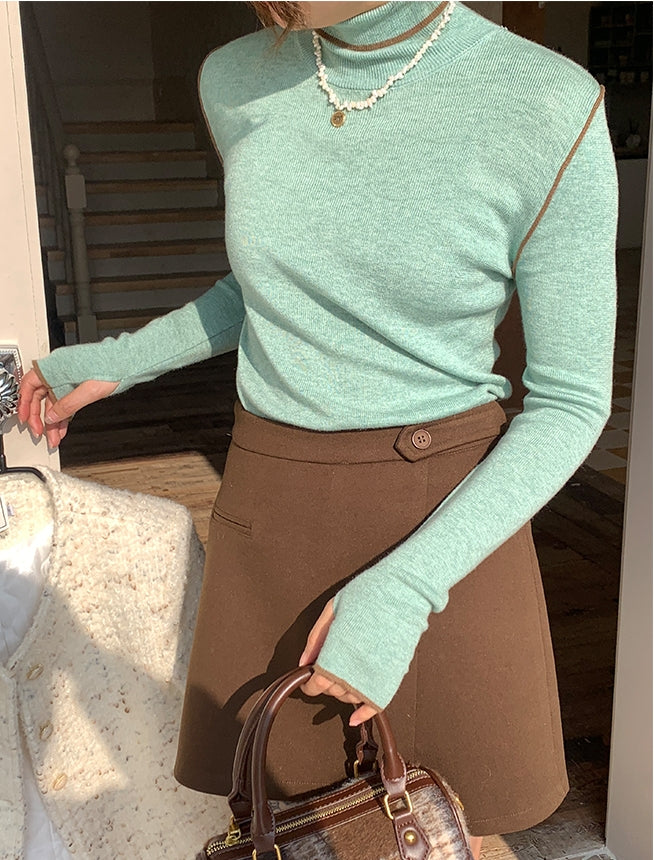 Merino Wool High-Neck Slim Fit Knit Top