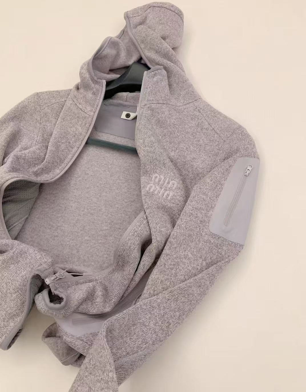Zip-Up Knitted Hoodie with 3D Embroidered Logo