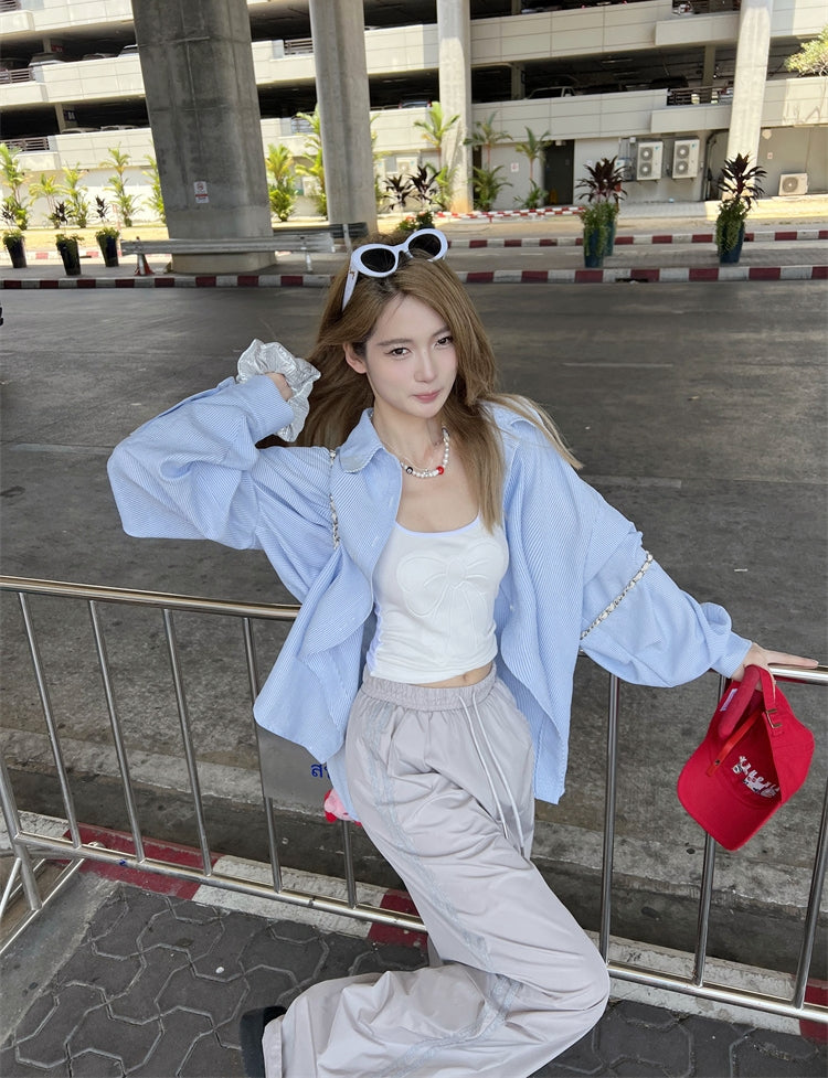 Striped Long-Sleeve Shirt + Shorts Set