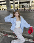 Striped Long-Sleeve Shirt + Shorts Set