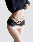 French Rivet Open-Crotch Bow Low-Waist Panties