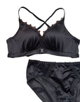 Golden Satin Cross-Back Front-Closure Bra