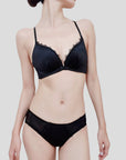 Golden Satin Cross-Back Front-Closure Bra