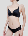 Golden Satin Cross-Back Front-Closure Bra