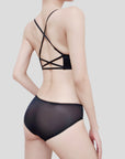 Golden Satin Cross-Back Front-Closure Bra