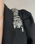 Sparkling Rhinestone Tiger Brooch with Enamel
