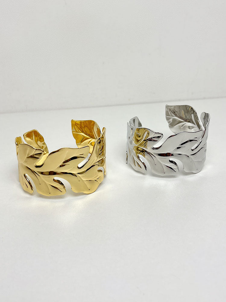 Luxe Leaf Open Bangle Bracelet