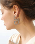 Luxurious Full Rhinestone V-Shaped Letter Earrings