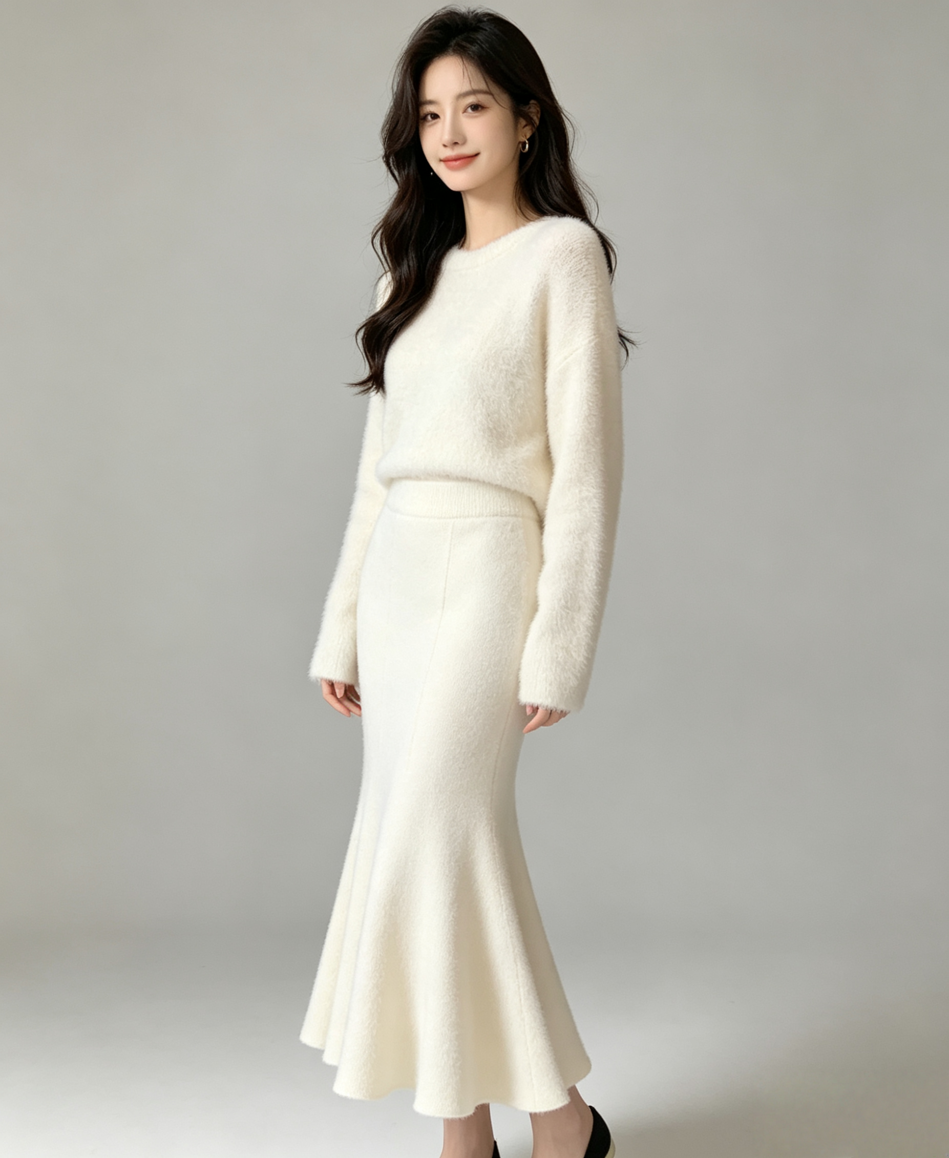 Thick Knit High-Waisted Fishtail Skirt