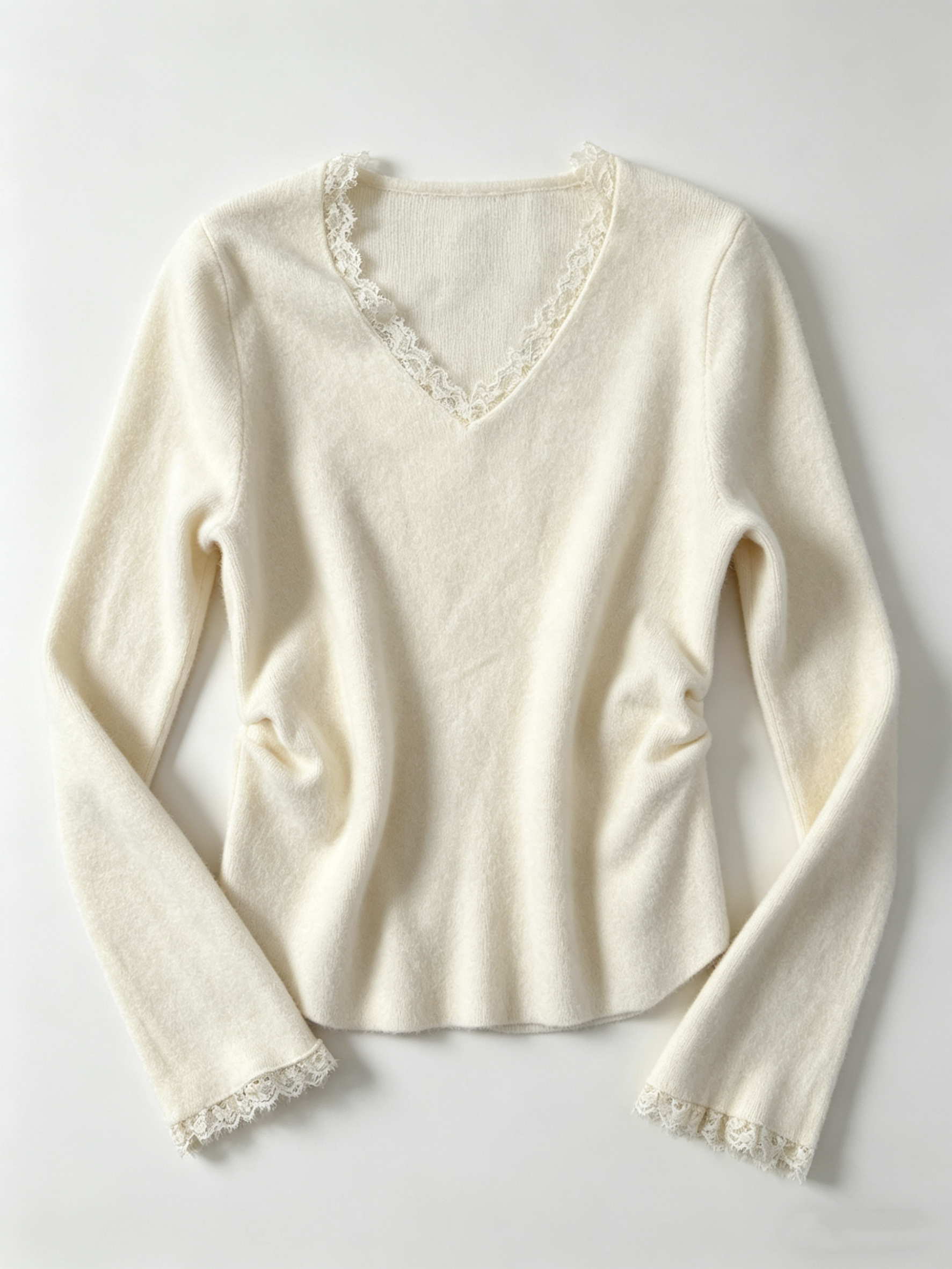 Korean-Style Lace V-Neck Knit Top (Copy)