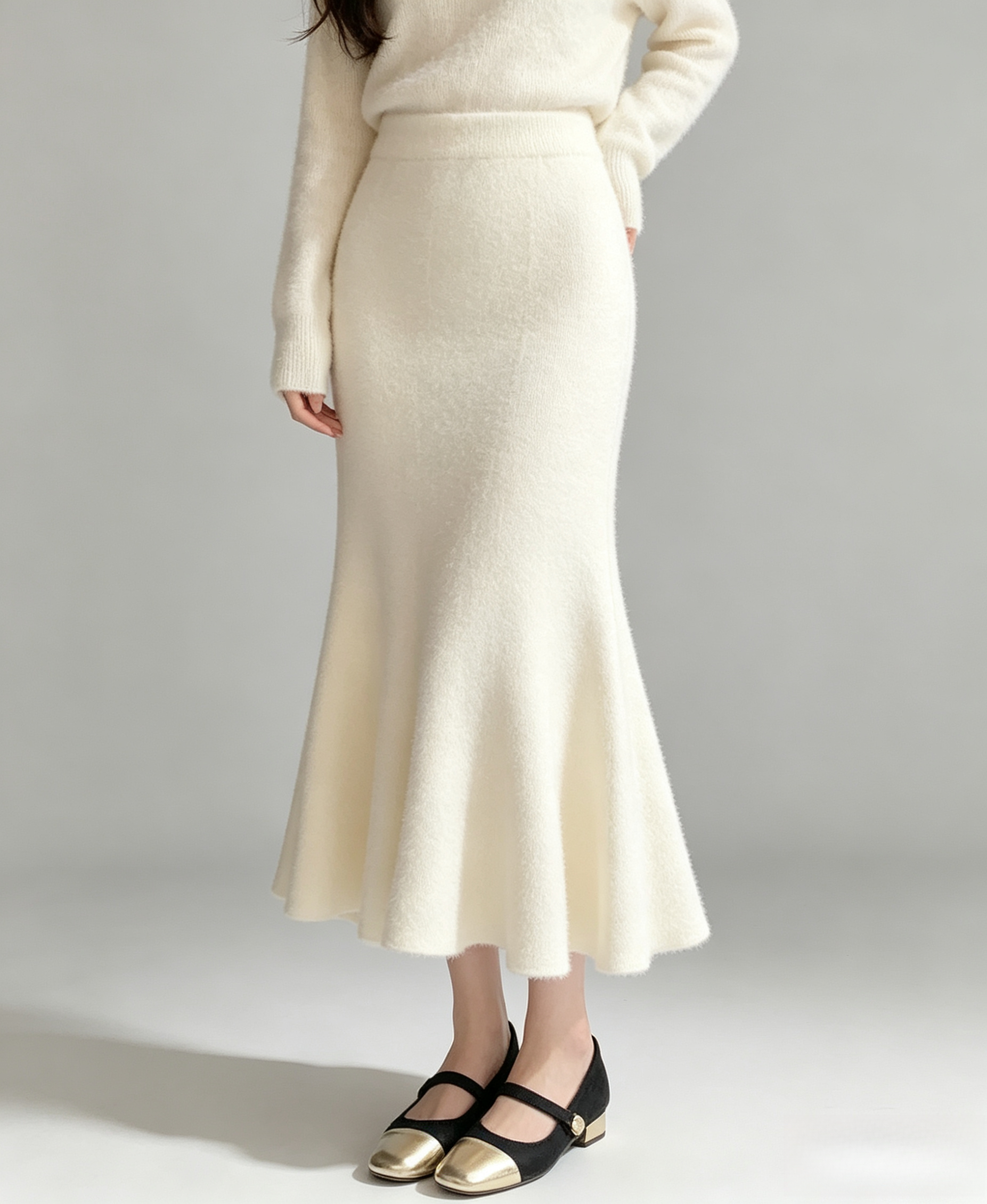 Thick Knit High-Waisted Fishtail Skirt