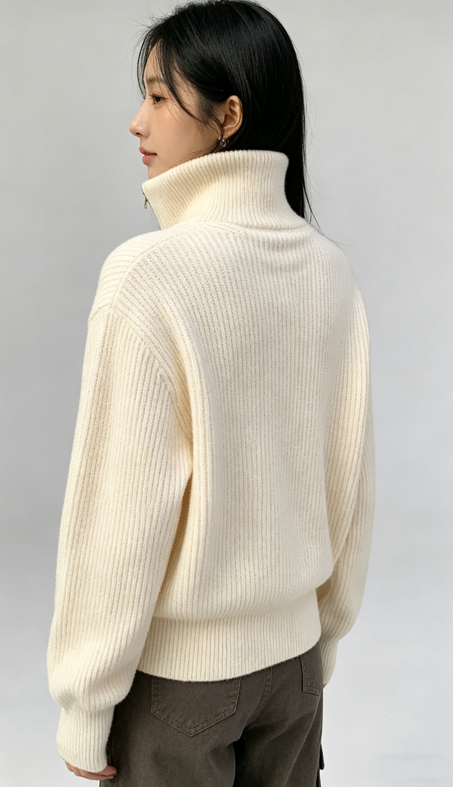 Double-Zip High Neck Thick Knit Cardigan