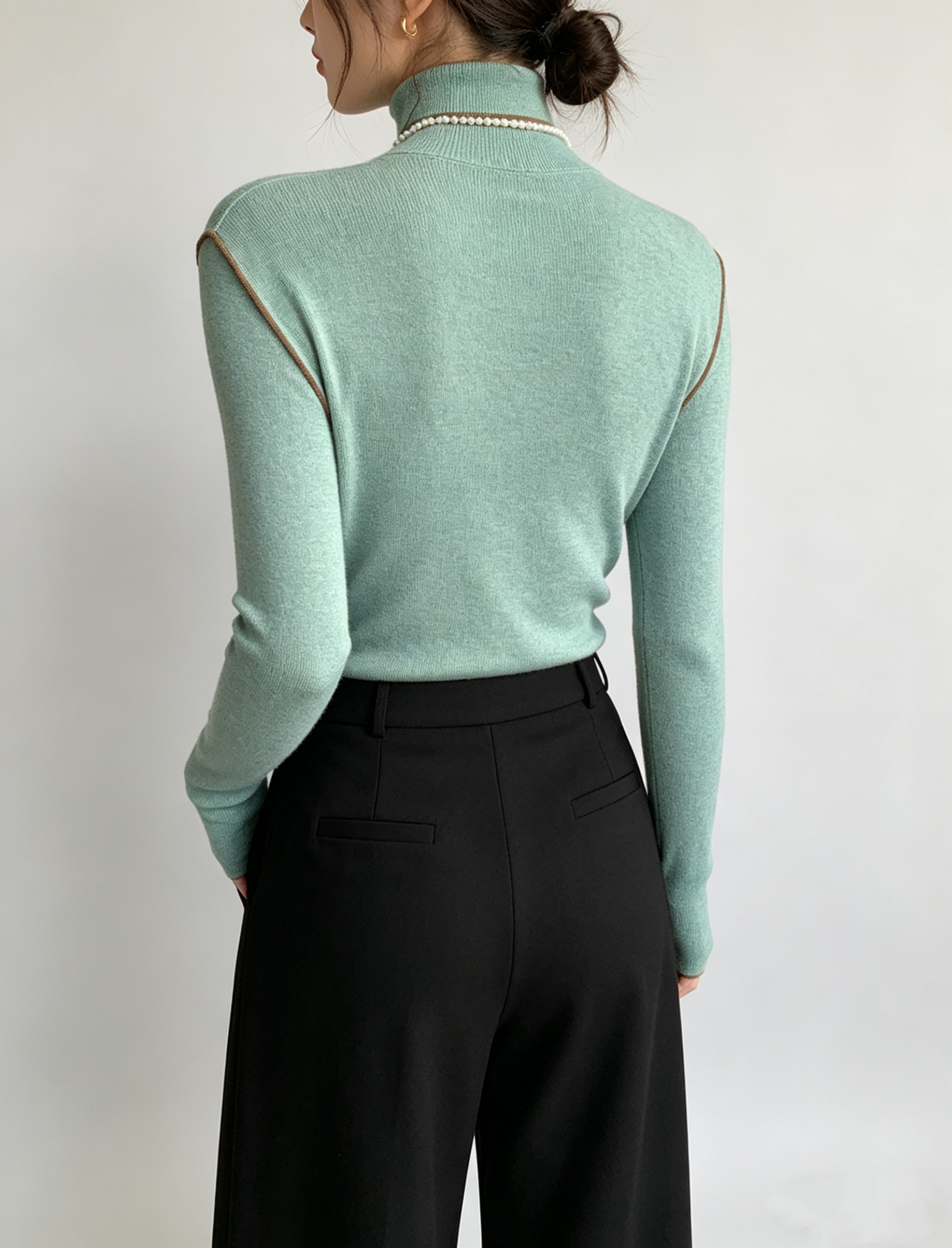 Merino Wool High-Neck Slim Fit Knit Top